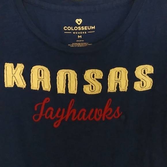 KANSAS JAYHAWKS NCAA BASKETBALL, COLOSEUM APPLIQUE, COTTON TEE SHIRT - Picture 2 of 6